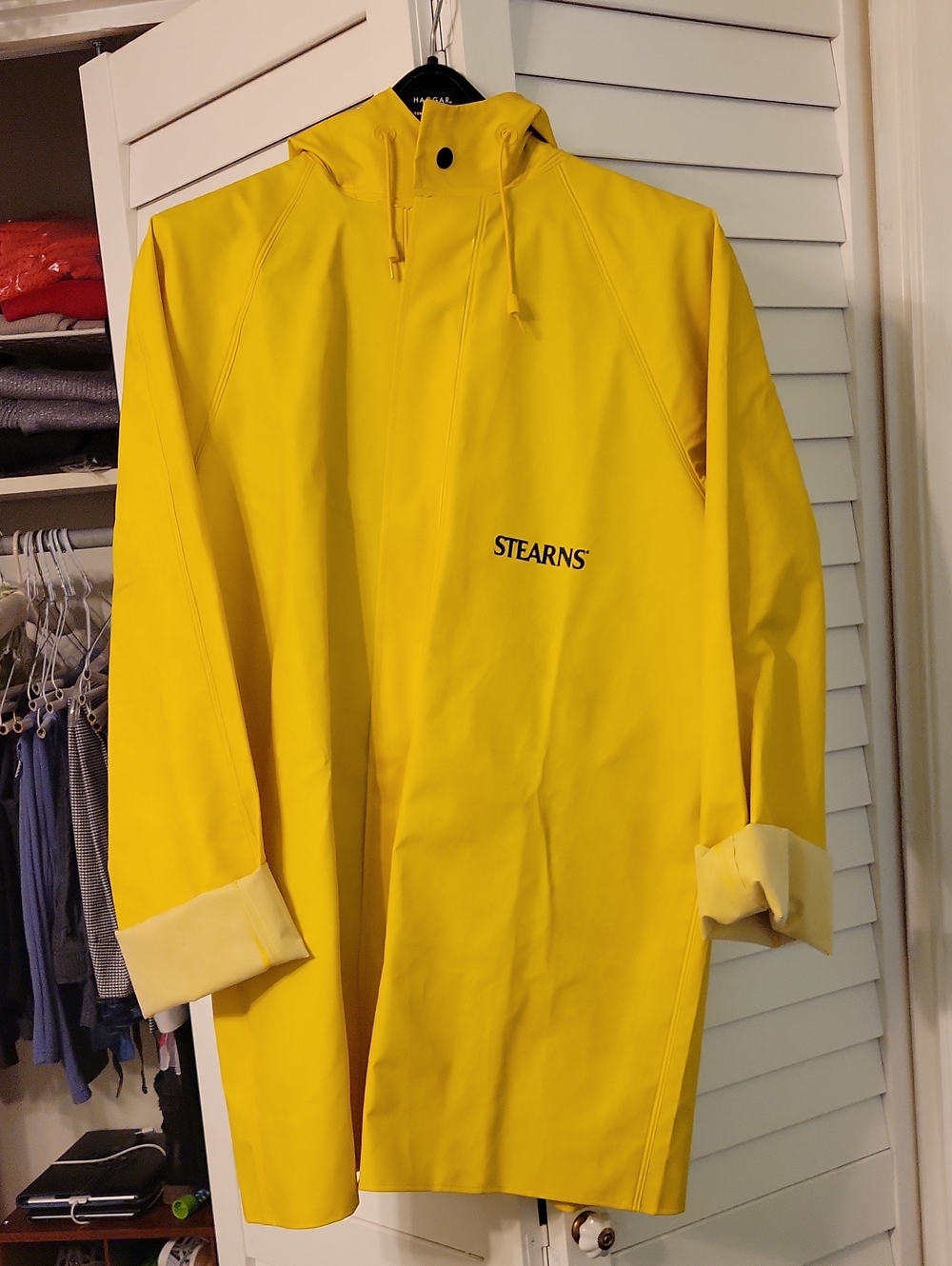 Stearns Yellow Rain Jacket With Blue Pants with Hood